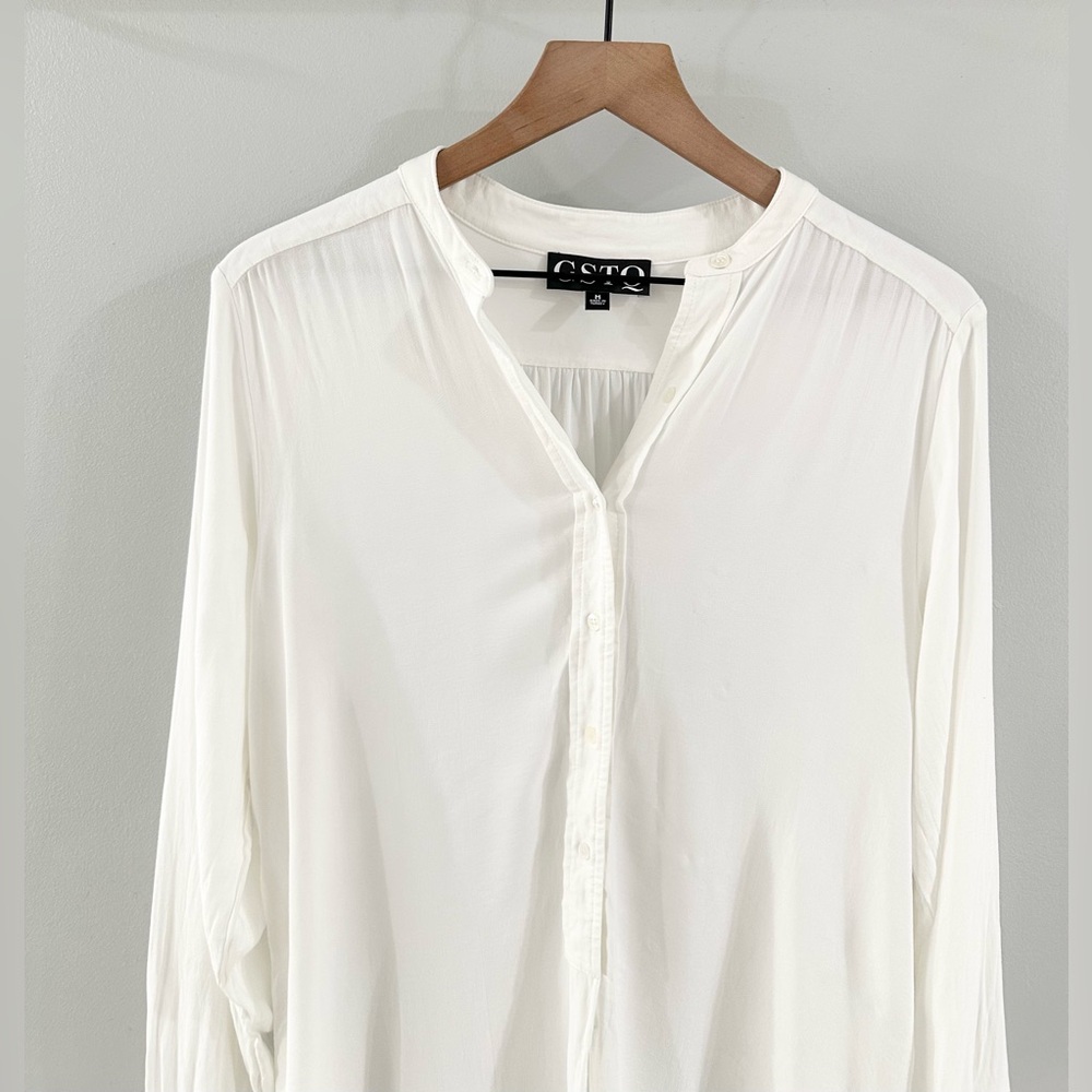 Gstq Button Front Split Hem Tunic White Size Medi… - image 2